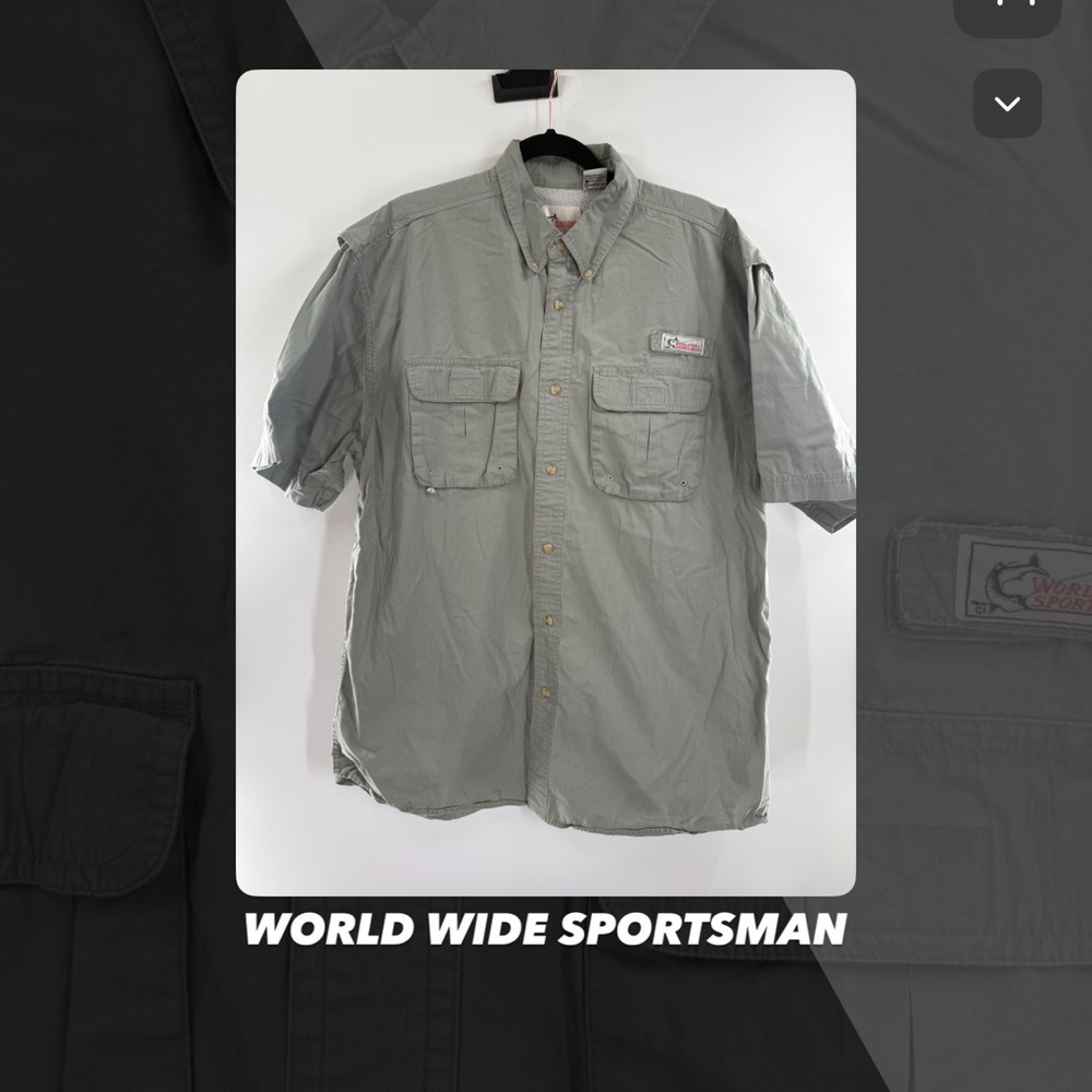EUC World Wide Sportsman Grey Vented Fishing Shirt